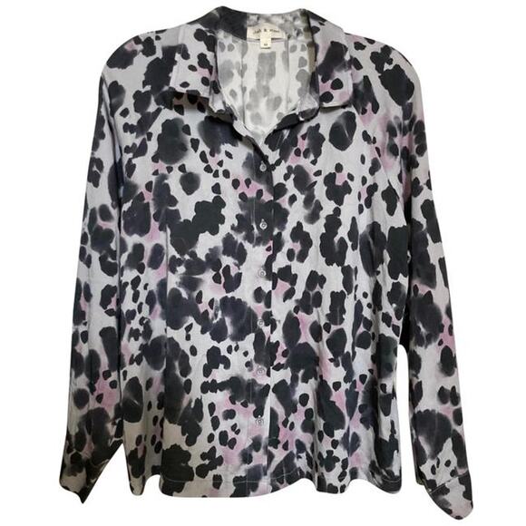 Anthropologie Cloth & Stone Sz L Animal Print Button Front Ecovero Blouse Gray - Picture 3 of 8